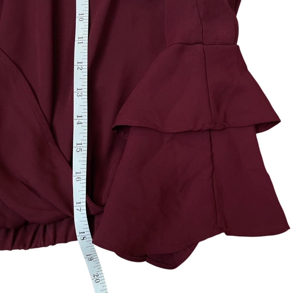 Burgundy Crop Wrap Ruffle Bell‎ Sleeve Blouse Sz. M - Picture 5 of 7